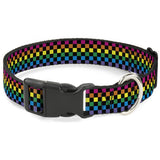 Plastic Clip Collar - Checker Black/Neon Rainbow