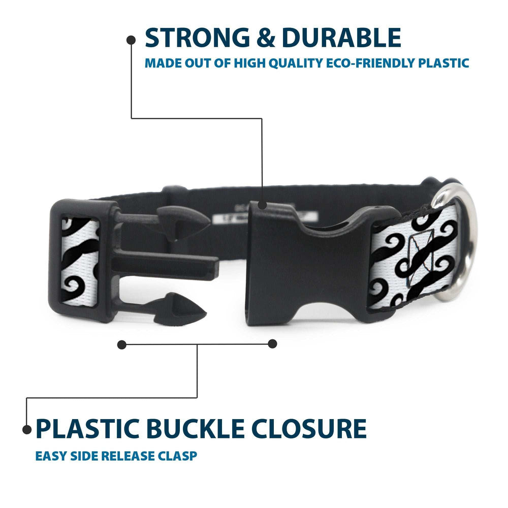 Plastic Clip Collar - Diagonal Handlebar Mustaches White/Black - Buckle-Down - Flyclothing LLC
