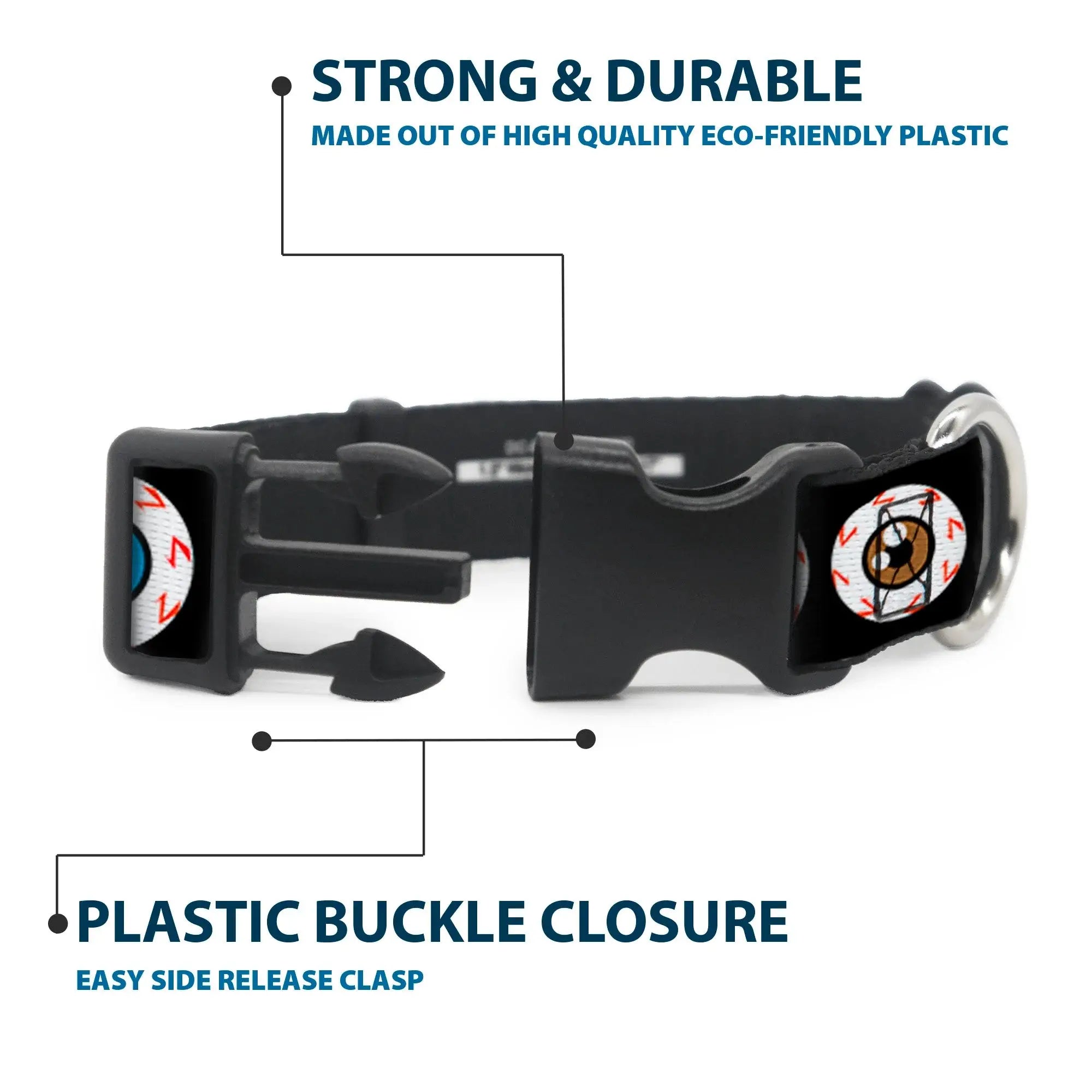 Plastic Clip Collar - Eyeballs Black/Multi Color - Buckle-Down - Flyclothing LLC