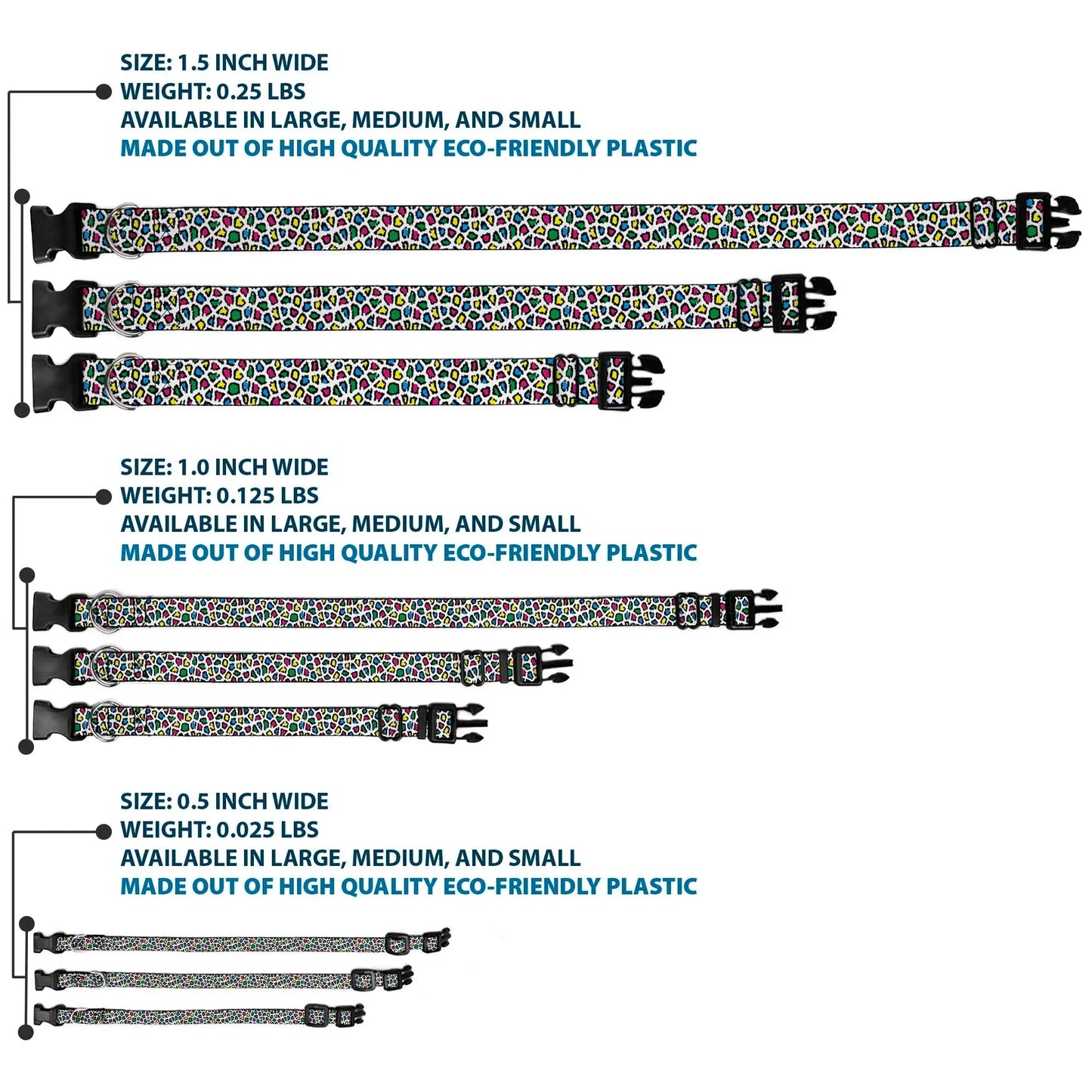 Plastic Clip Collar - Leopard White/Multi Color - Buckle-Down - Flyclothing LLC