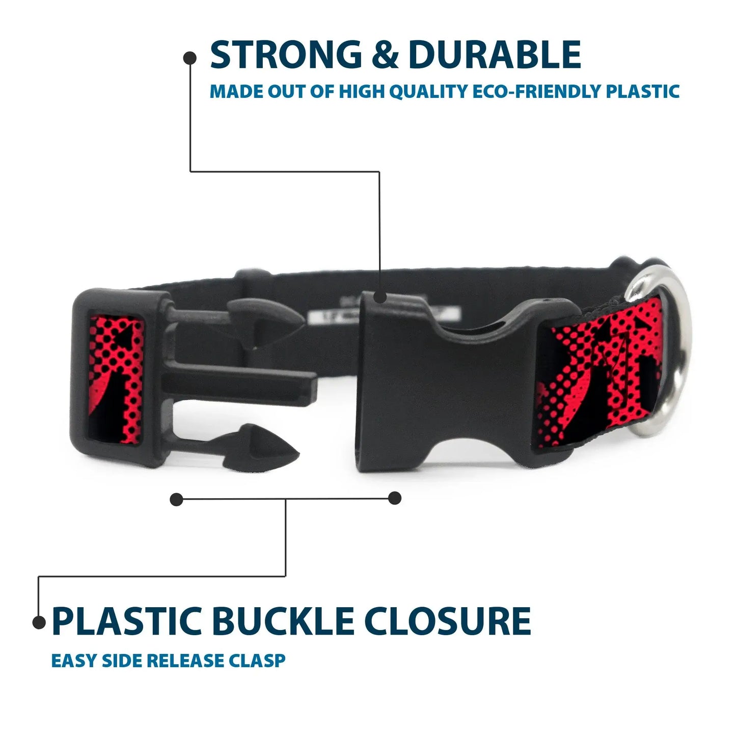 Plastic Clip Collar - Peace Dots Black/Fuchsia - Buckle-Down - Flyclothing LLC