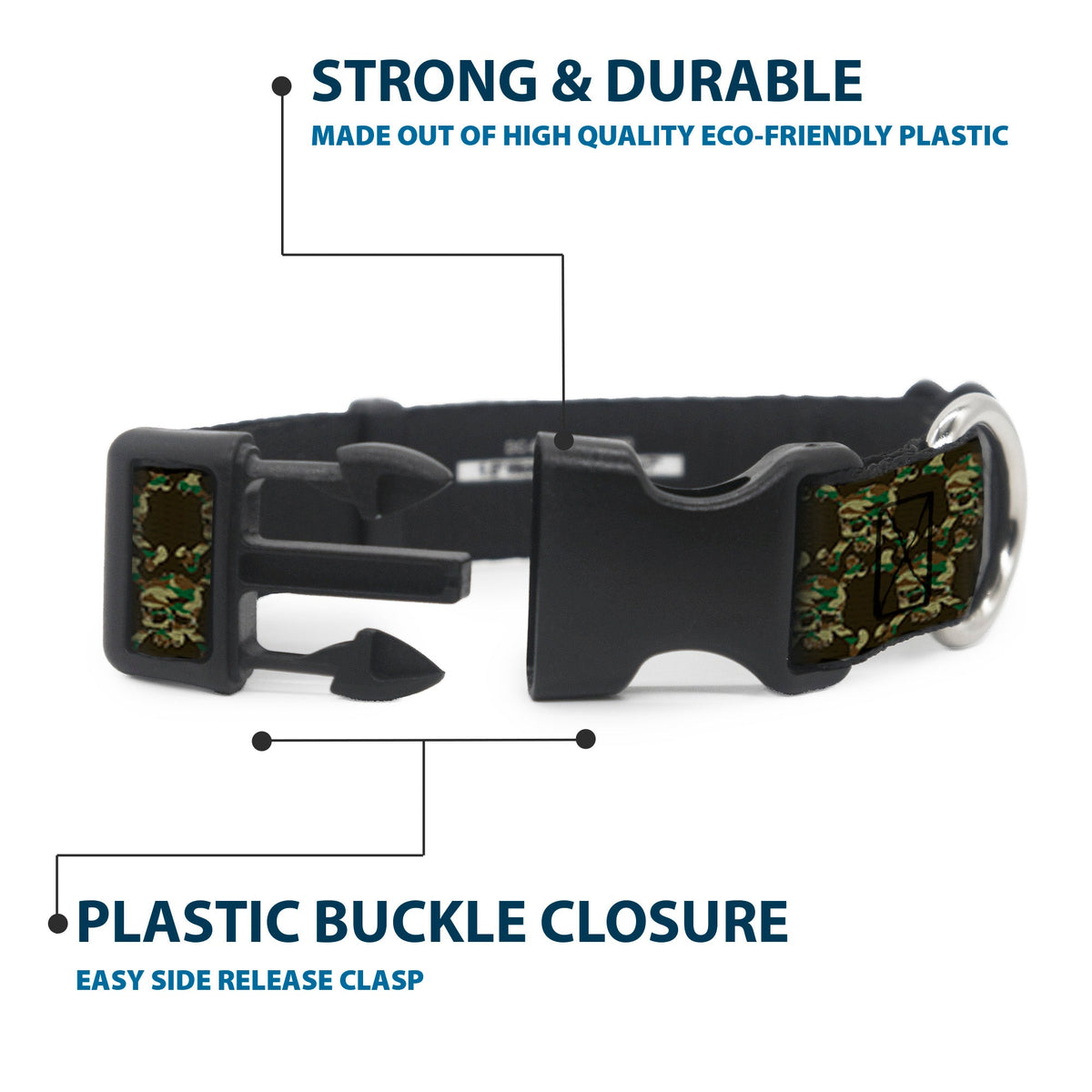 Plastic Clip Collar - Top Skulls Black/Camo Olive - Buckle-Down - Flyclothing LLC