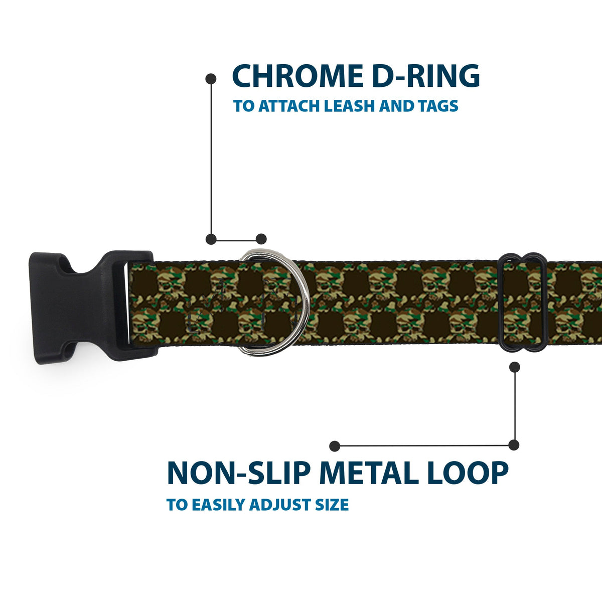 Plastic Clip Collar - Top Skulls Black/Camo Olive - Buckle-Down - Flyclothing LLC