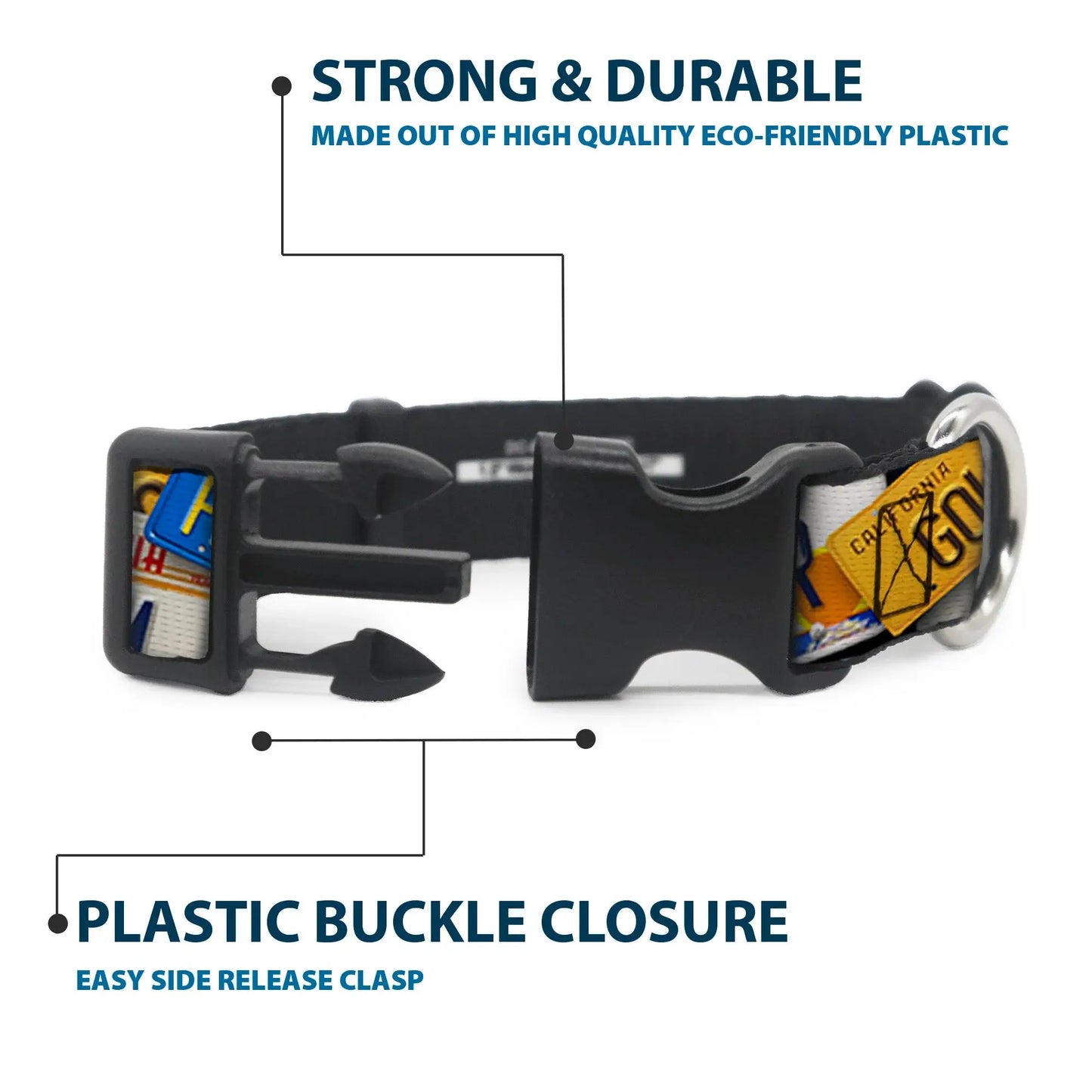 Plastic Clip Collar - Cali License Plates Stacked - Buckle-Down - Flyclothing LLC
