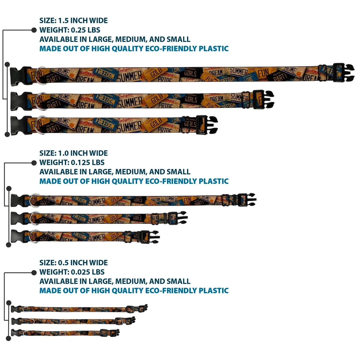 Plastic Clip Collar - Cali License Plates Stacked Vintage - Buckle-Down - Flyclothing LLC