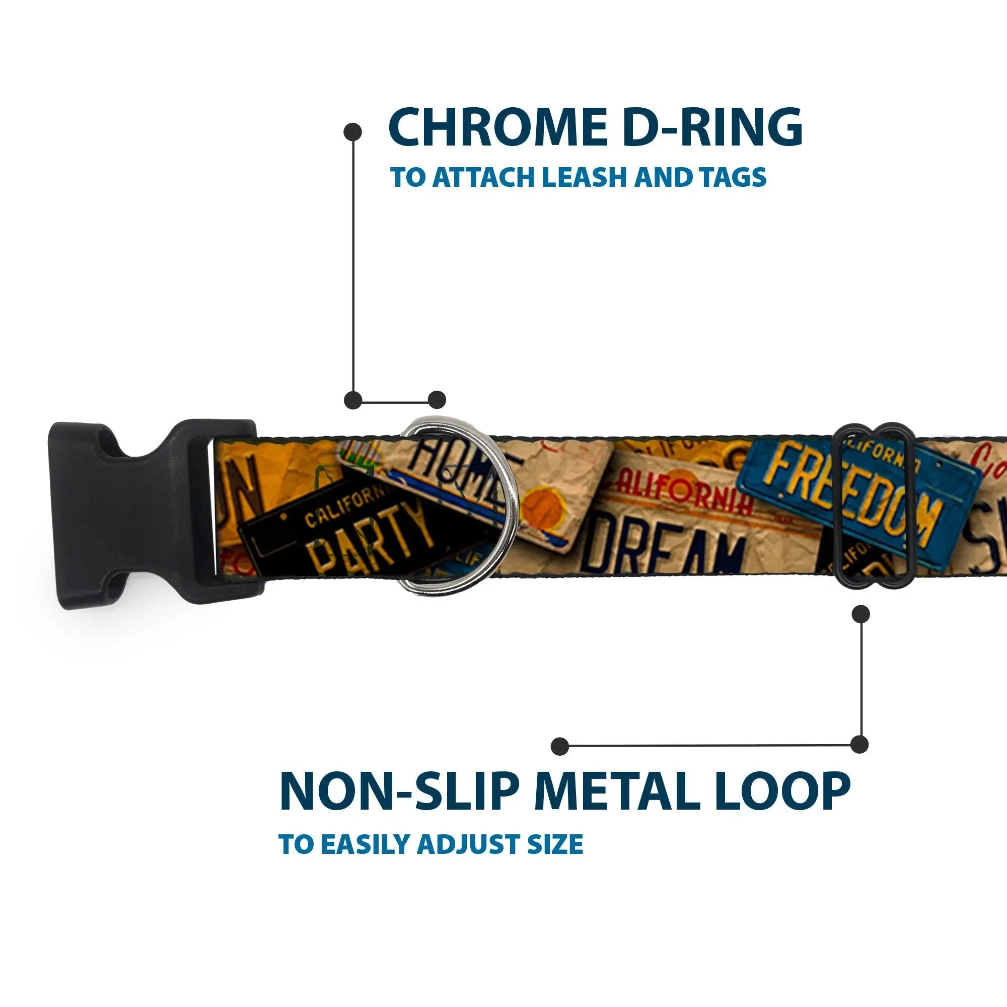 Plastic Clip Collar - Cali License Plates Stacked Vintage - Buckle-Down - Flyclothing LLC