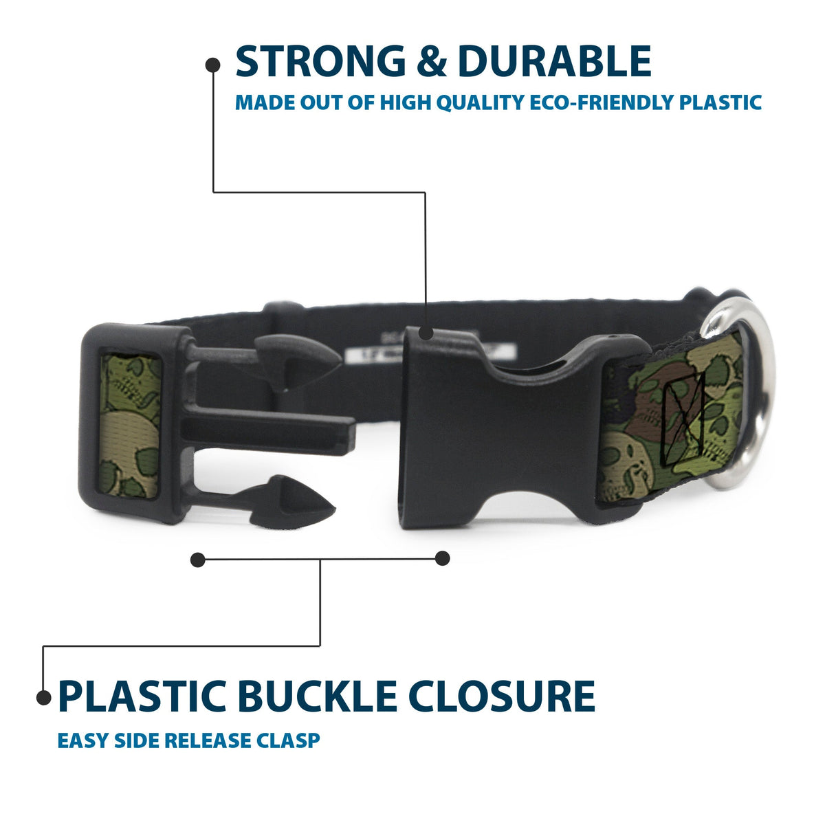 Plastic Clip Collar - Camo Olive Skull Yard - Buckle-Down - Flyclothing LLC