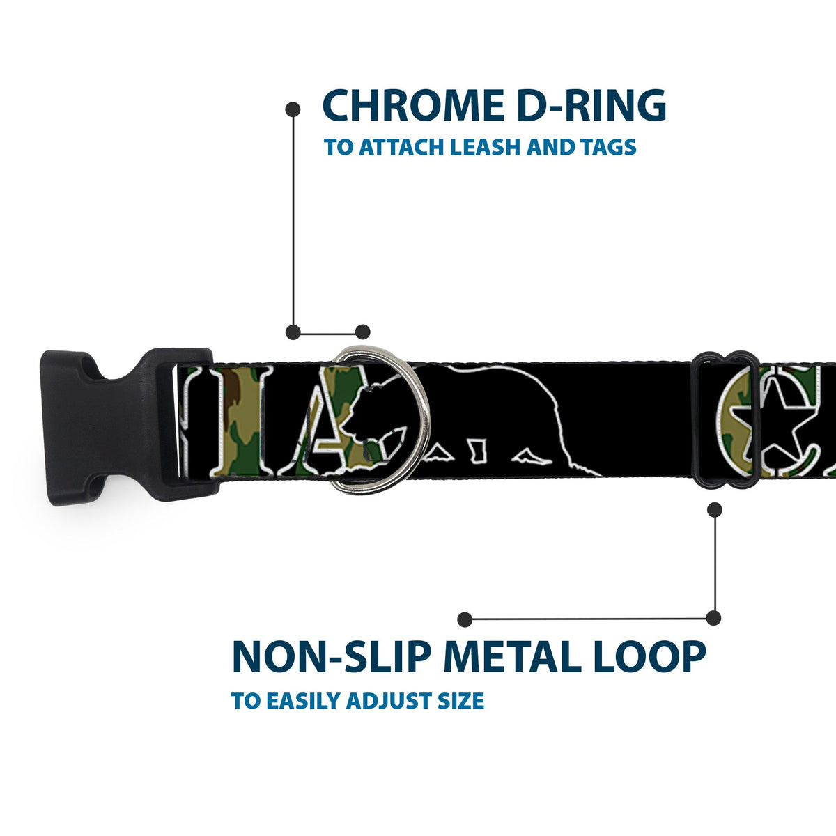 Plastic Clip Collar - CALIFORNIA/Bear Silhouette Black/Camo Olive - Buckle-Down - Flyclothing LLC