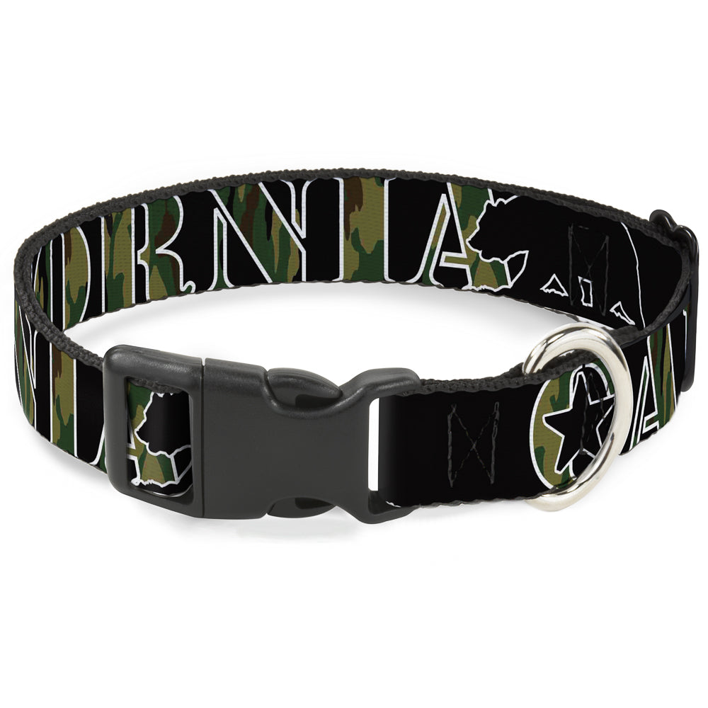 Plastic Clip Collar - CALIFORNIA/Bear Silhouette Black/Camo Olive - Buckle-Down - Flyclothing LLC