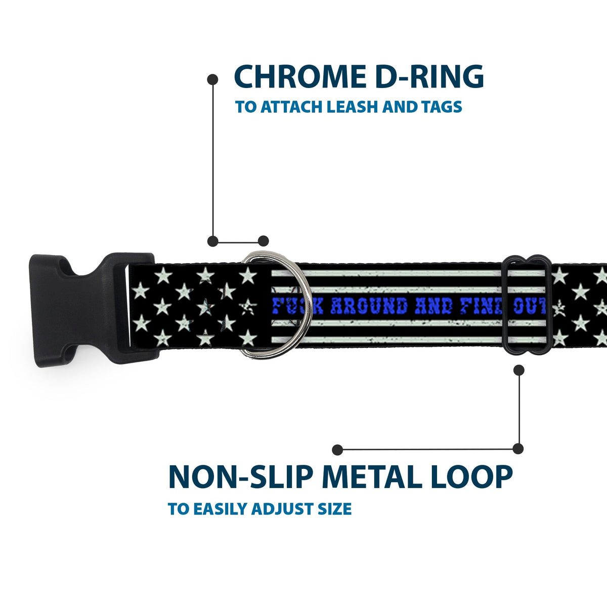 Plastic Clip Collar - FAFO FUCK AROUND AND FIND OUT Thin Blue Line Flag - Buckle-Down - Flyclothing LLC