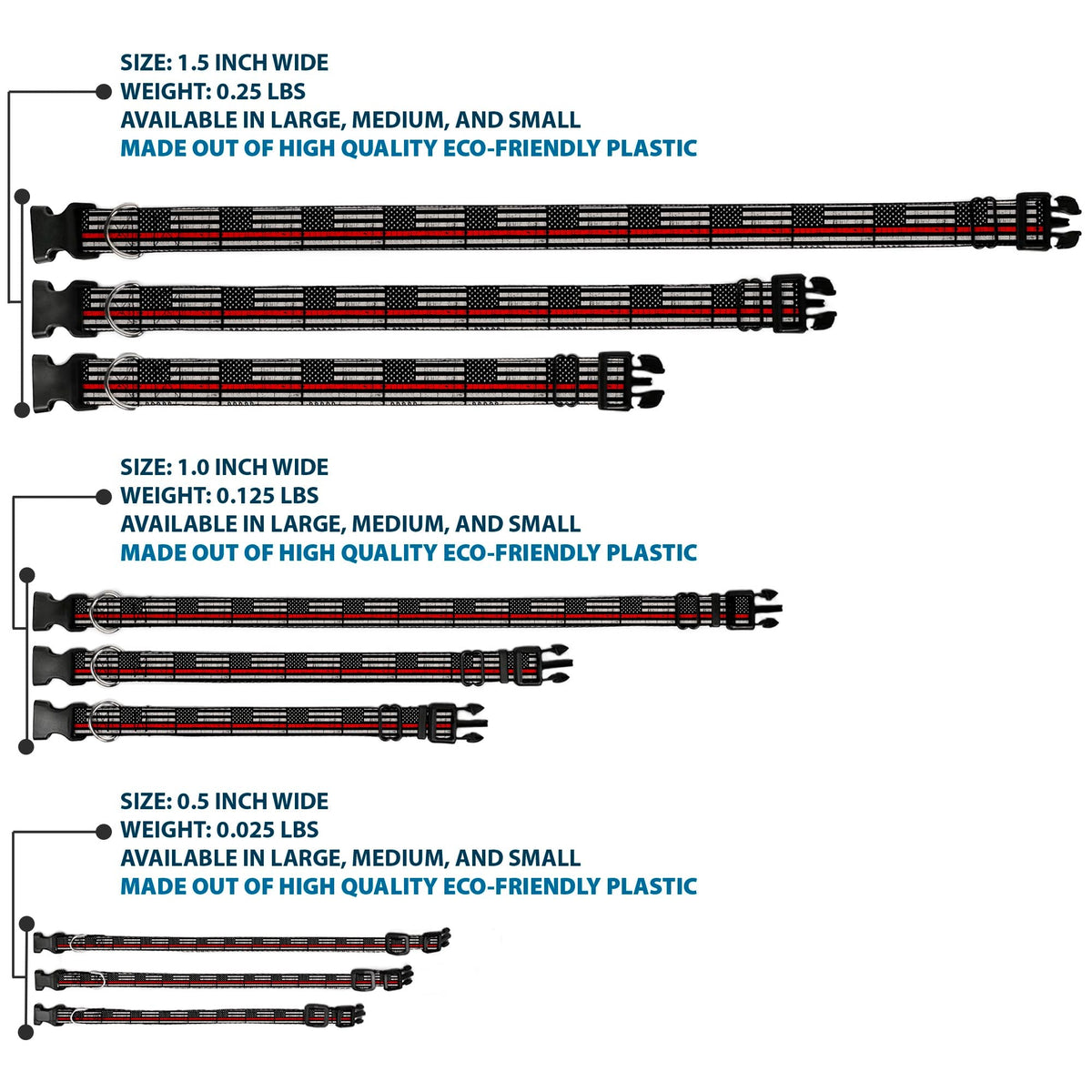 Plastic Clip Collar - Thin Red Line Flag Weathered Black/Gray/Red