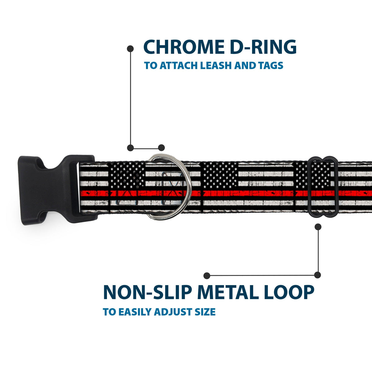 Plastic Clip Collar - Thin Red Line Flag Weathered Black/Gray/Red