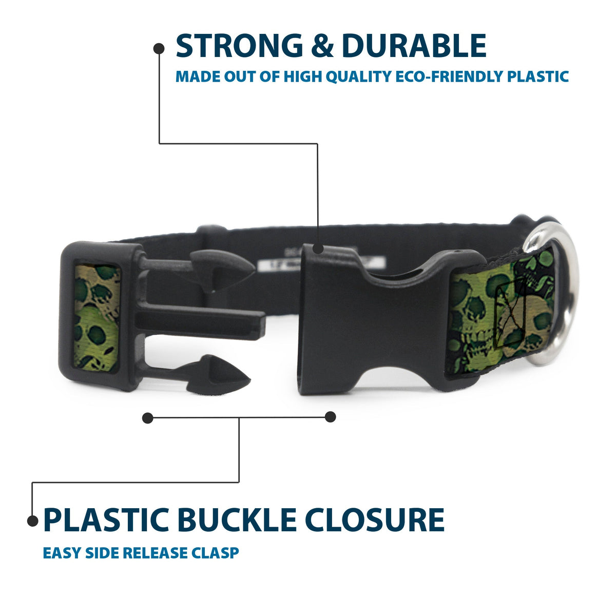 Plastic Clip Collar - Camo Olive/Black Skull Yard2