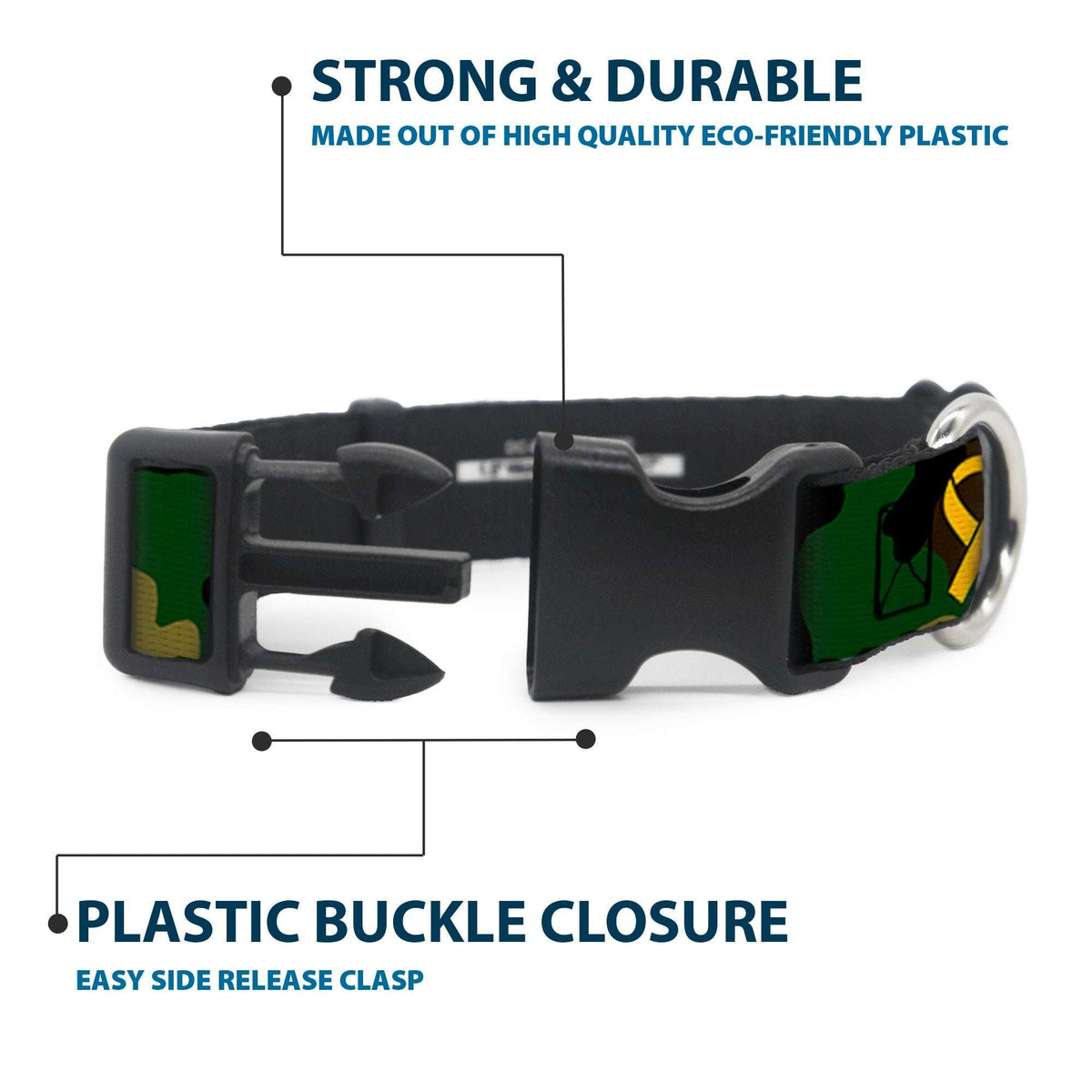 Plastic Clip Collar - Support Our Troops Camo Olive/Yellow Ribbon