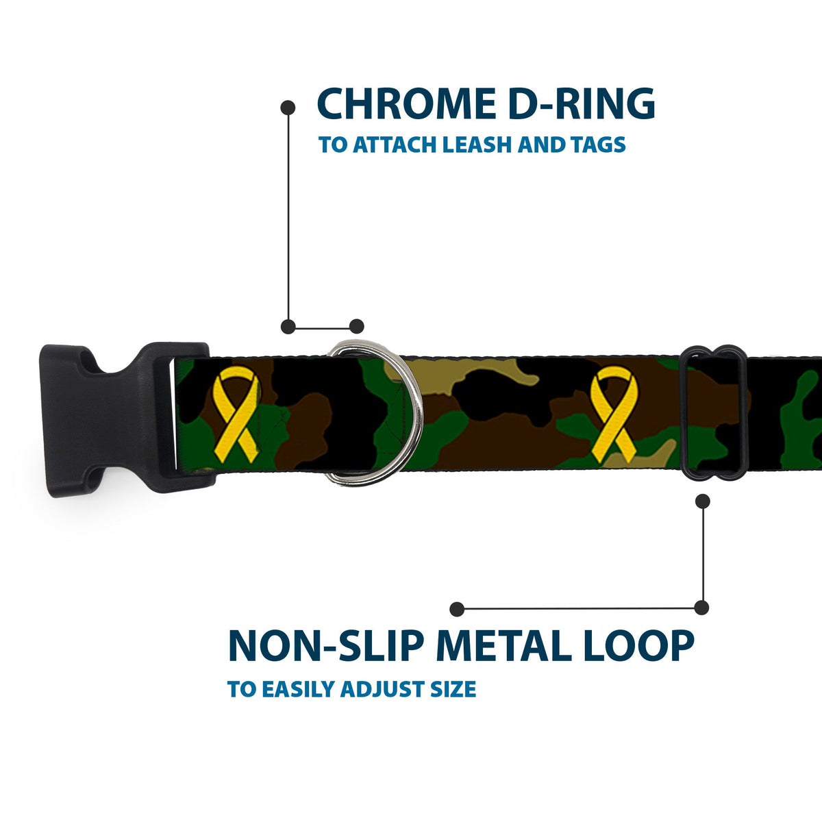 Plastic Clip Collar - Support Our Troops Camo Olive/Yellow Ribbon