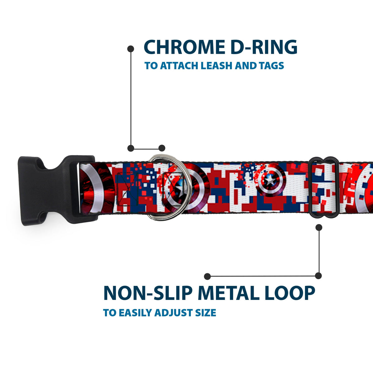 Plastic Clip Collar - Captain America Shield Digital Camo Blue/White/Red