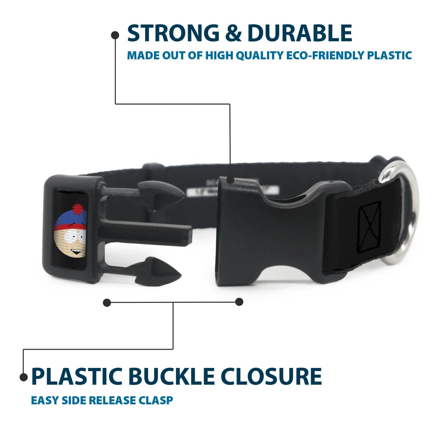 Plastic Clip Collar - South Park Boys Face Repeat Black