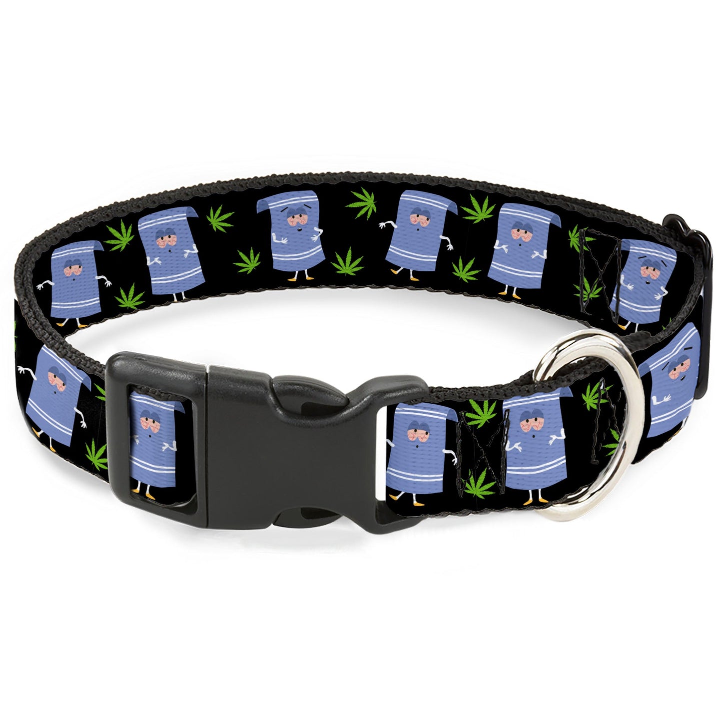 Plastic Clip Collar - South Park Towlie and Scattered Pot Leaves Black