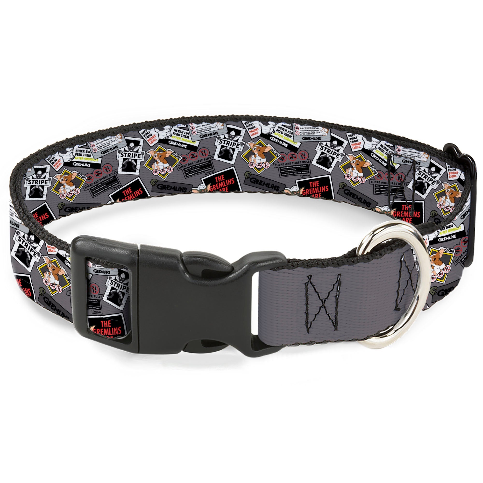 Plastic Clip Collar - Gremlins Gizmo Pose and Rules Collage Gray