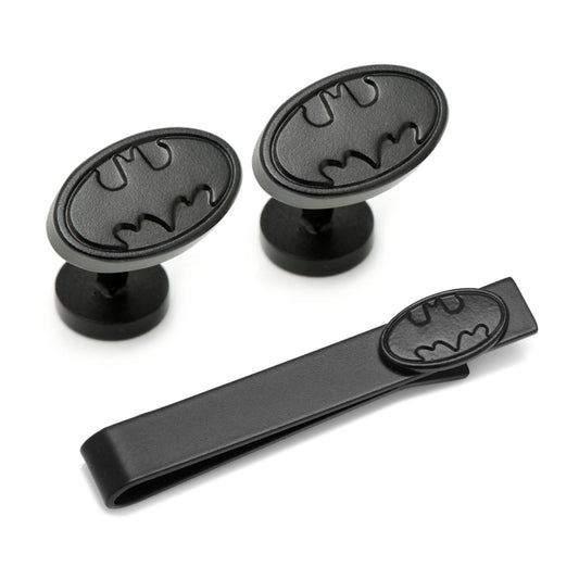 DC Batman Satin Black Cufflinks and Tie Bar Gift Set