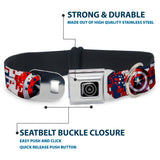 MARVEL AVENGERS Captain America Shield Black Silver Seatbelt Buckle Collar - Captain America Shield Digital Camo Blue/White/Red - Buckle-Down - Flyclothing LLC