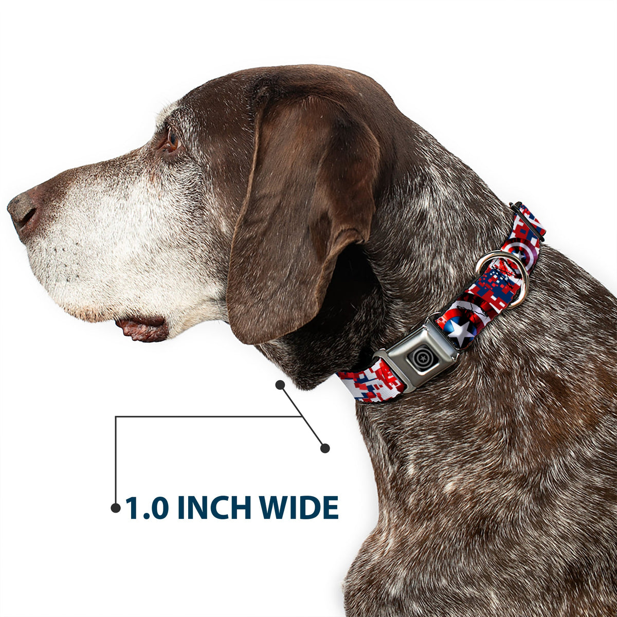 MARVEL AVENGERS Captain America Shield Black Silver Seatbelt Buckle Collar - Captain America Shield Digital Camo Blue/White/Red - Buckle-Down - Flyclothing LLC