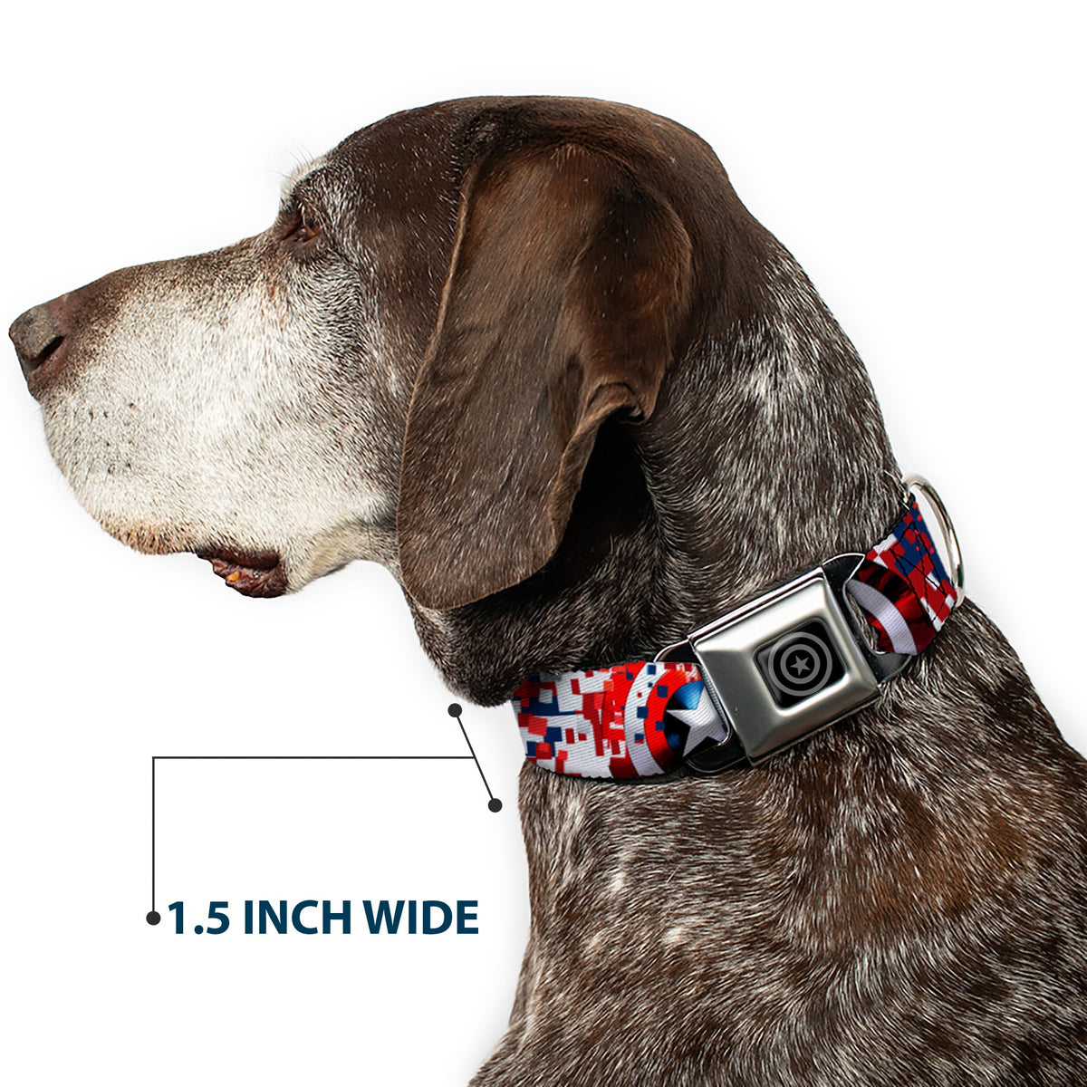 MARVEL AVENGERS Captain America Shield Black Silver Seatbelt Buckle Collar - Captain America Shield Digital Camo Blue/White/Red - Buckle-Down - Flyclothing LLC