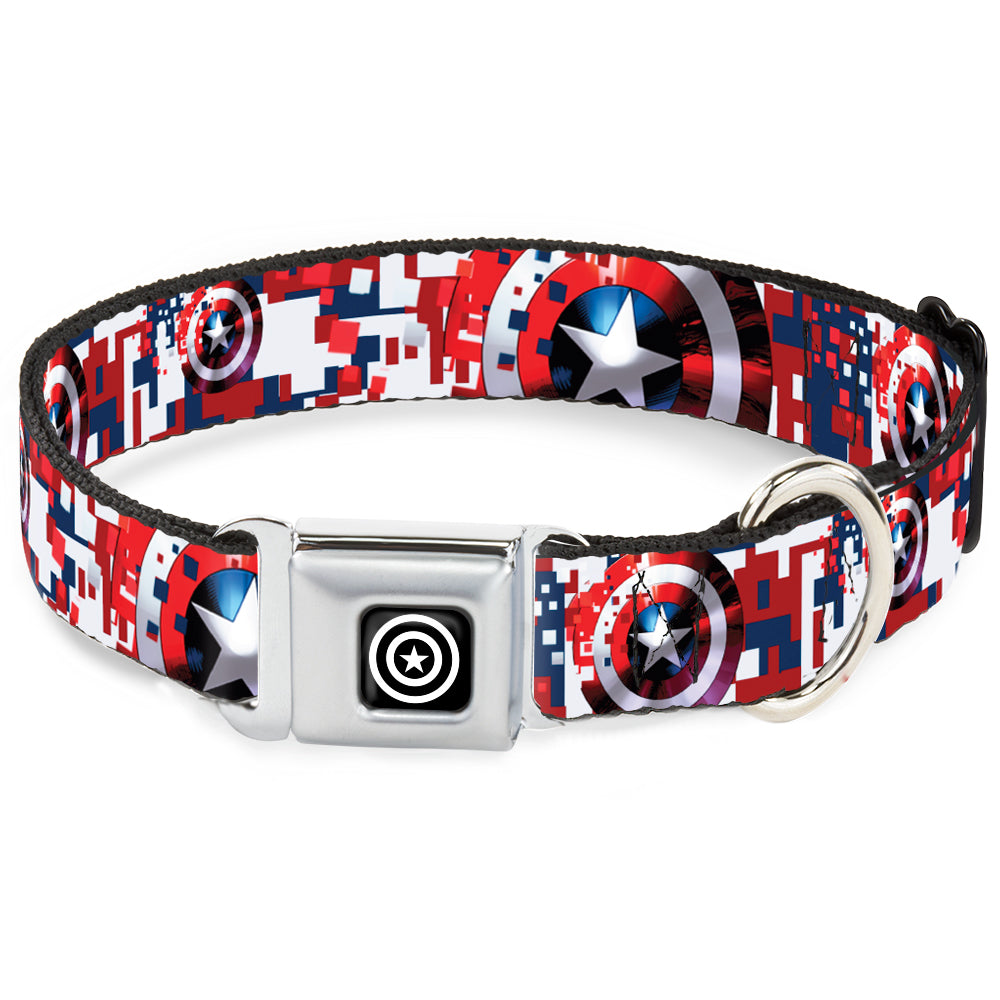 MARVEL AVENGERS Captain America Shield Black Silver Seatbelt Buckle Collar - Captain America Shield Digital Camo Blue/White/Red - Buckle-Down - Flyclothing LLC