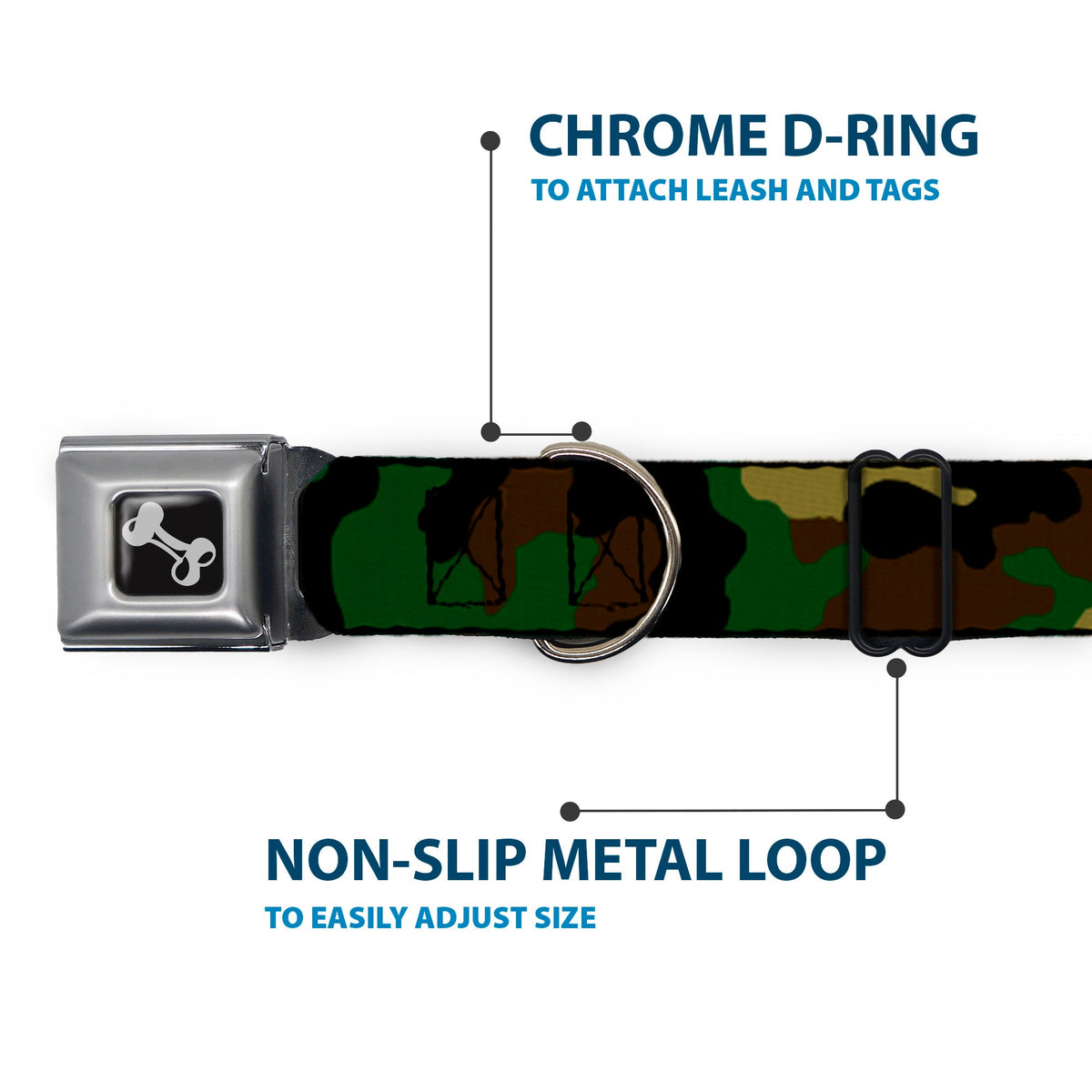 Dog Bone Seatbelt Buckle Collar - Camo Olive - Buckle-Down - Flyclothing LLC