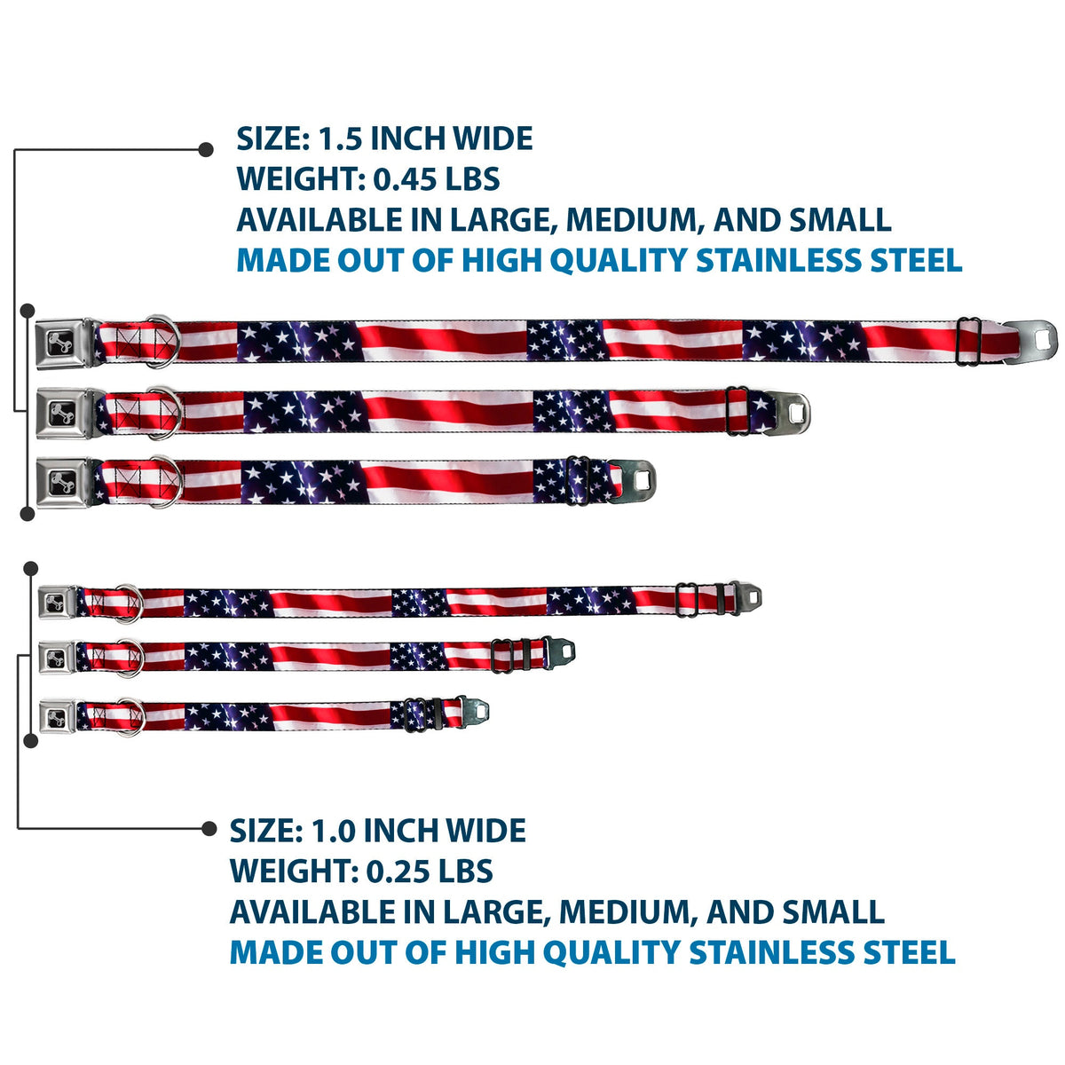 Dog Bone Seatbelt Buckle Collar - American Flag Vivid CLOSE-UP - Buckle-Down - Flyclothing LLC
