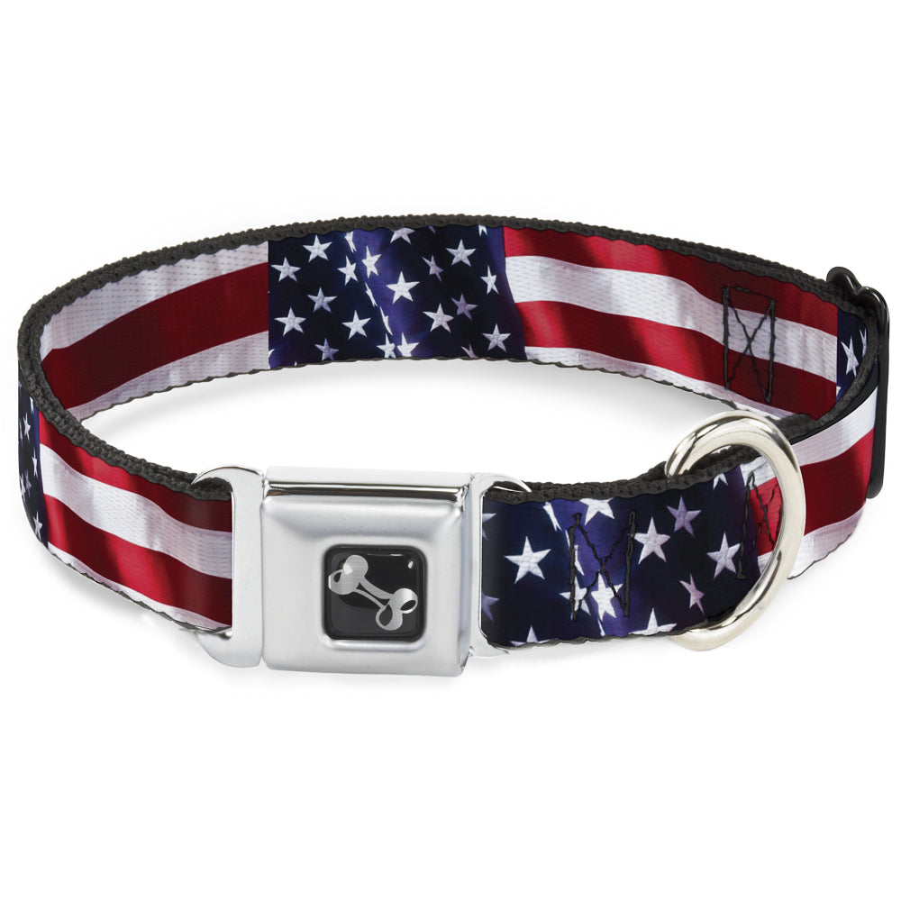 Dog Bone Seatbelt Buckle Collar - American Flag Vivid CLOSE-UP - Buckle-Down - Flyclothing LLC