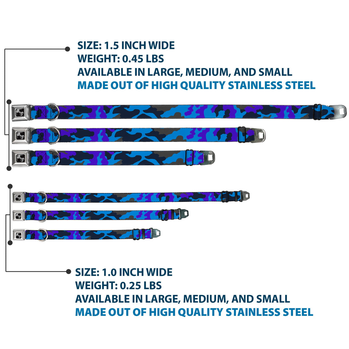 Dog Bone Seatbelt Buckle Collar - Camo Blue