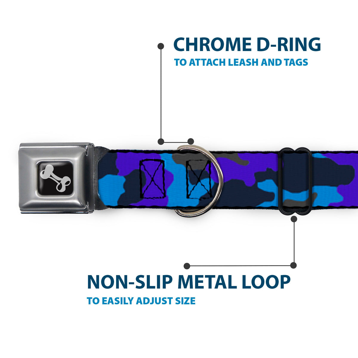 Dog Bone Seatbelt Buckle Collar - Camo Blue