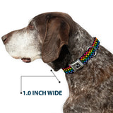 Dog Bone Seatbelt Buckle Collar - Checker Black/Neon Rainbow - Buckle-Down - Flyclothing LLC