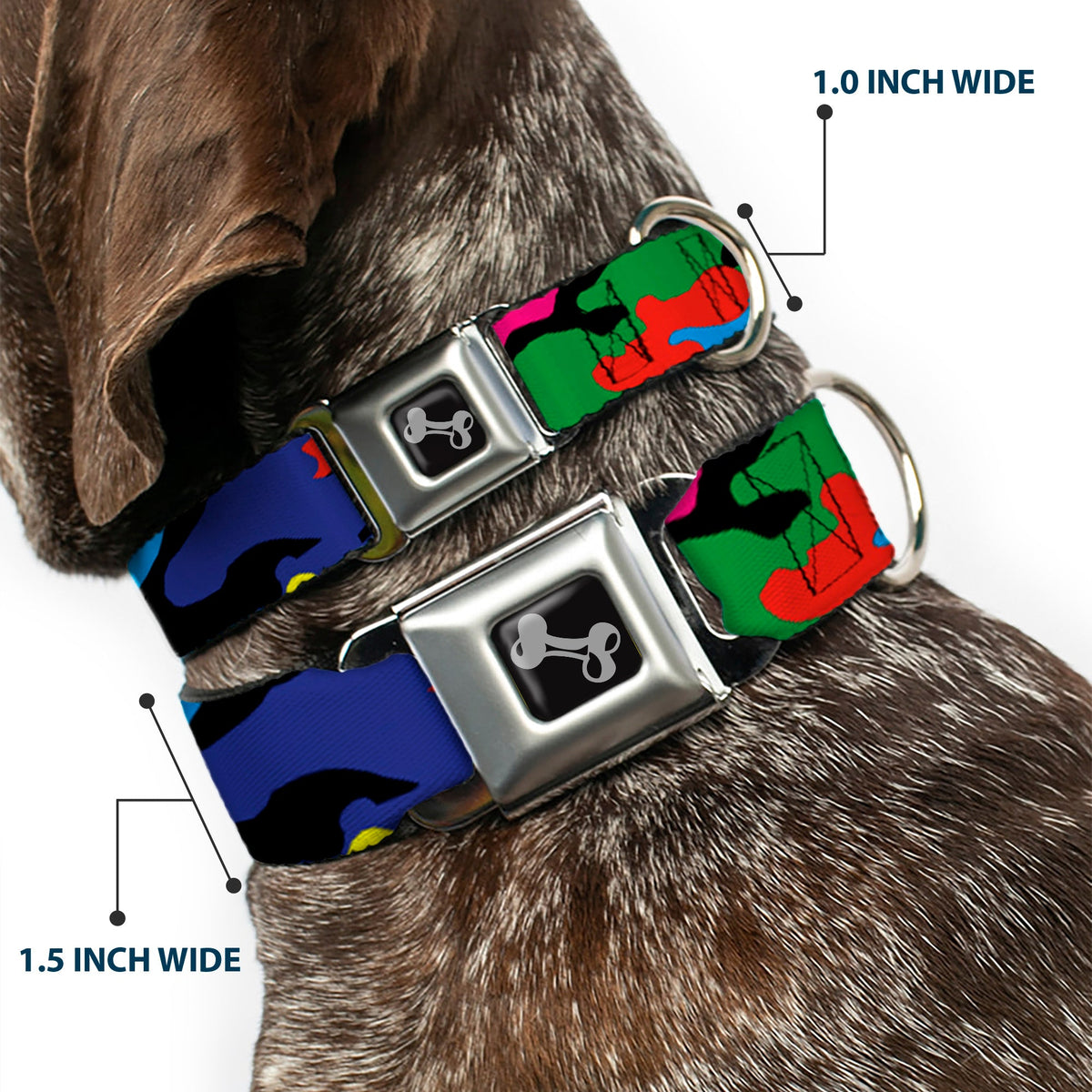 Dog Bone Seatbelt Buckle Collar - Camo Multi Neon