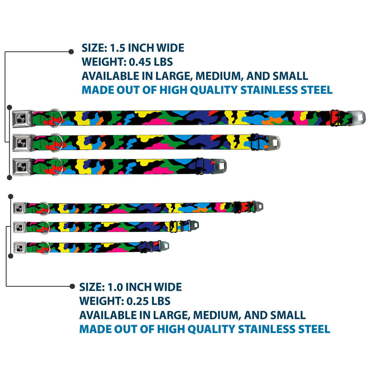 Dog Bone Seatbelt Buckle Collar - Camo Multi Neon