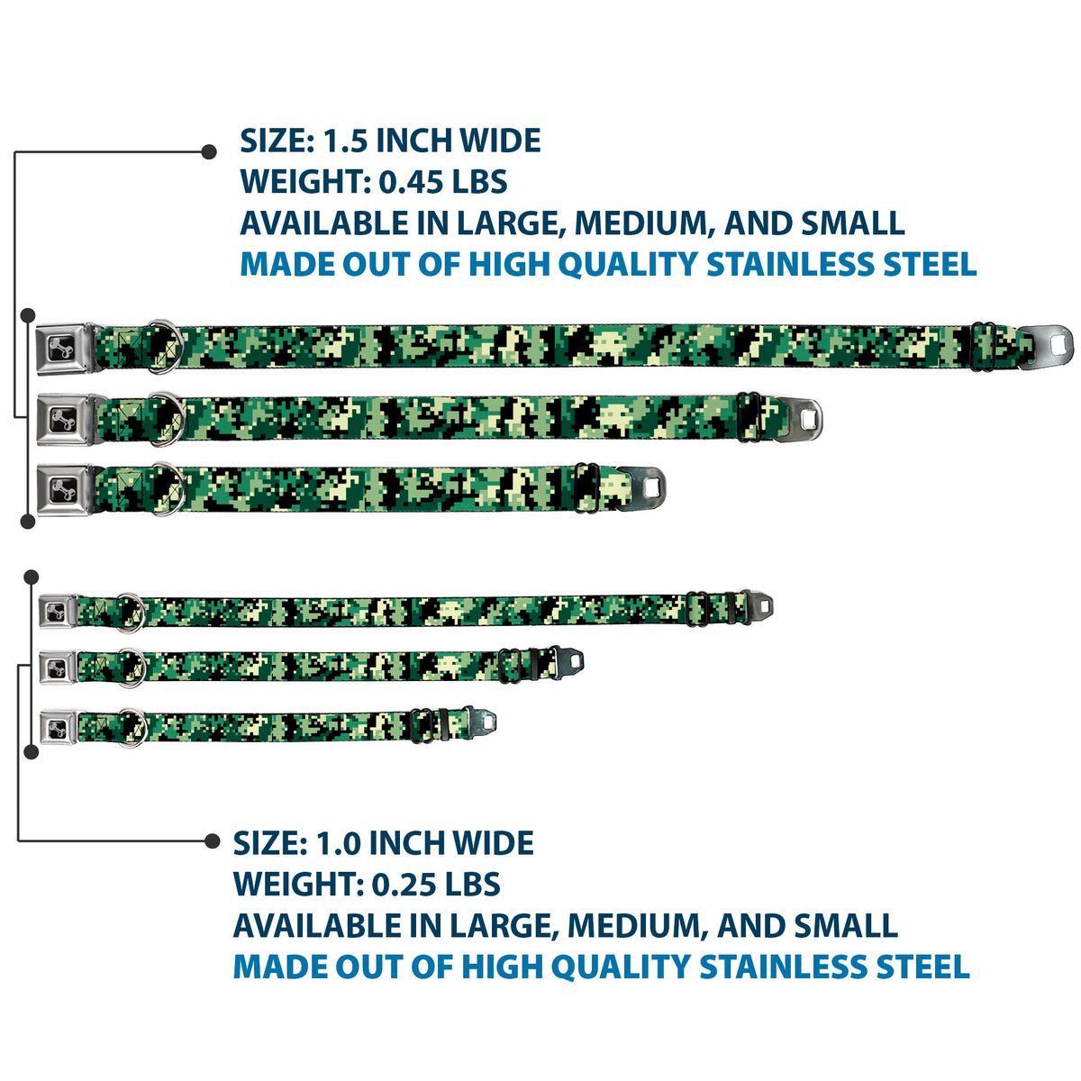 Dog Bone Seatbelt Buckle Collar - Digital Camo