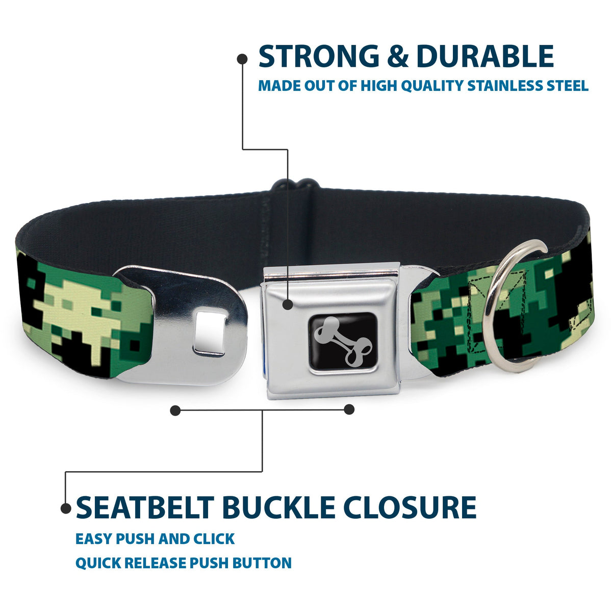 Dog Bone Seatbelt Buckle Collar - Digital Camo