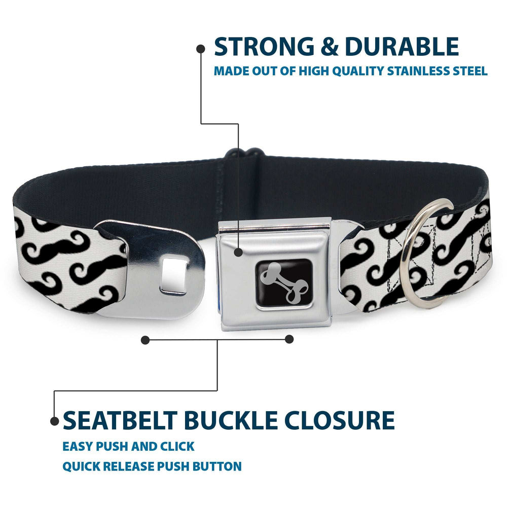 Dog Bone Seatbelt Buckle Collar - Diagonal Handlebar Mustaches White/Black - Buckle-Down - Flyclothing LLC