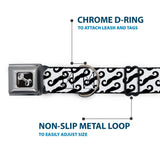 Dog Bone Seatbelt Buckle Collar - Diagonal Handlebar Mustaches White/Black - Buckle-Down - Flyclothing LLC