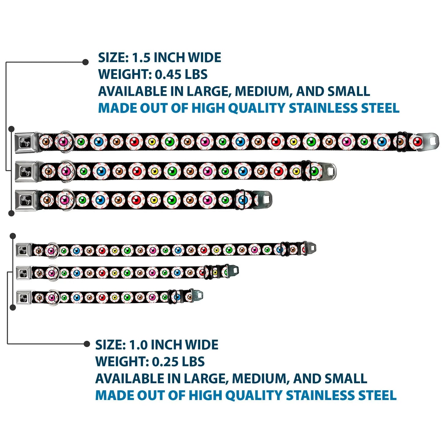 Dog Bone Seatbelt Buckle Collar - Eyeballs Black/Multi Color - Buckle-Down - Flyclothing LLC