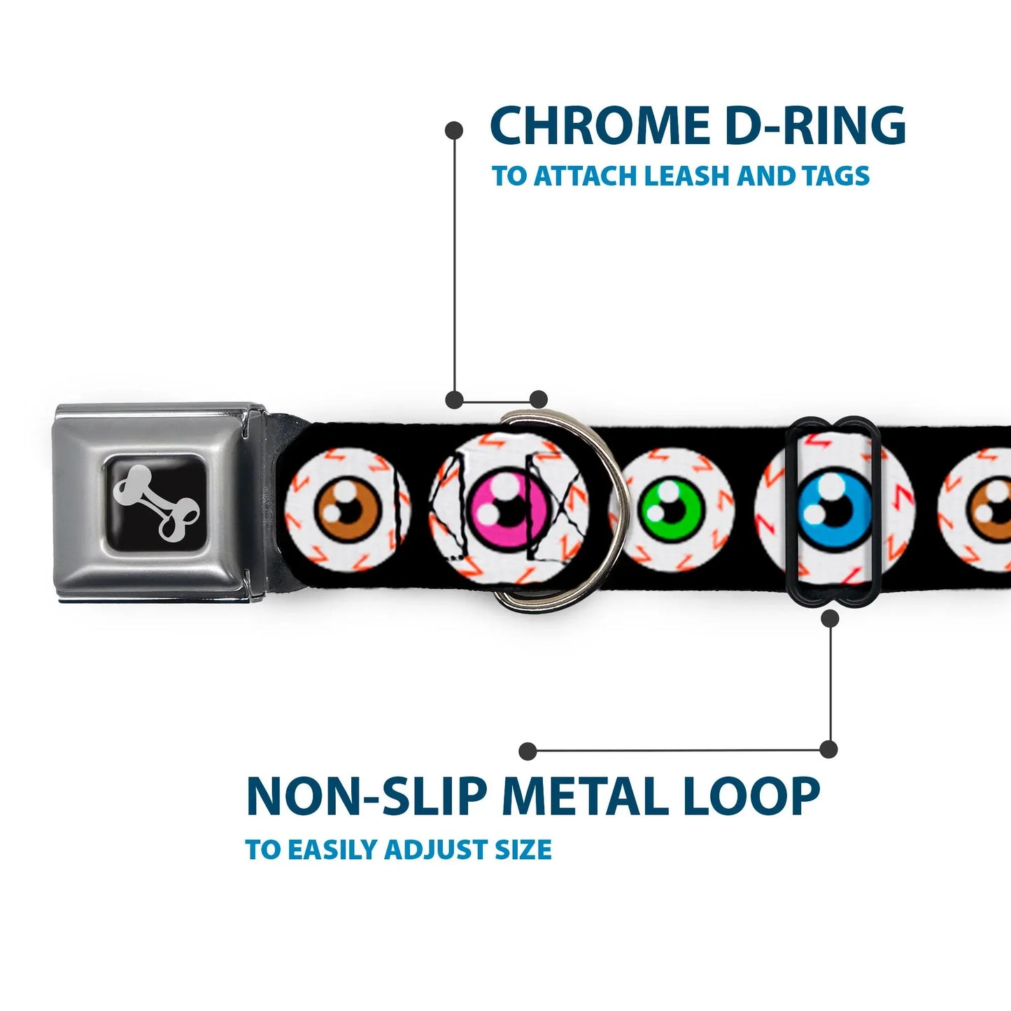 Dog Bone Seatbelt Buckle Collar - Eyeballs Black/Multi Color - Buckle-Down - Flyclothing LLC