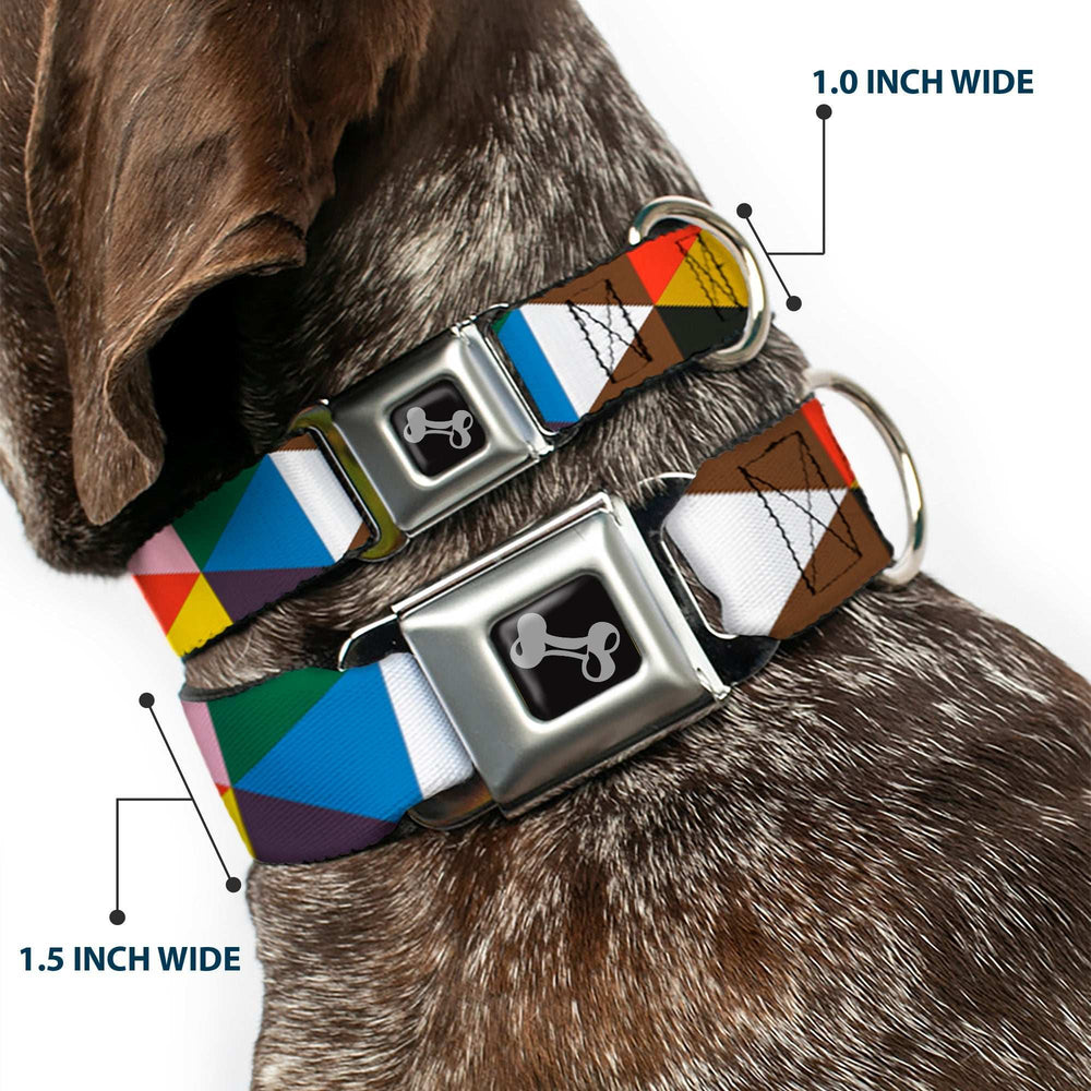 Dog Bone Seatbelt Buckle Collar - Geometric Triangle Blocks Multi Color - Buckle-Down - Flyclothing LLC