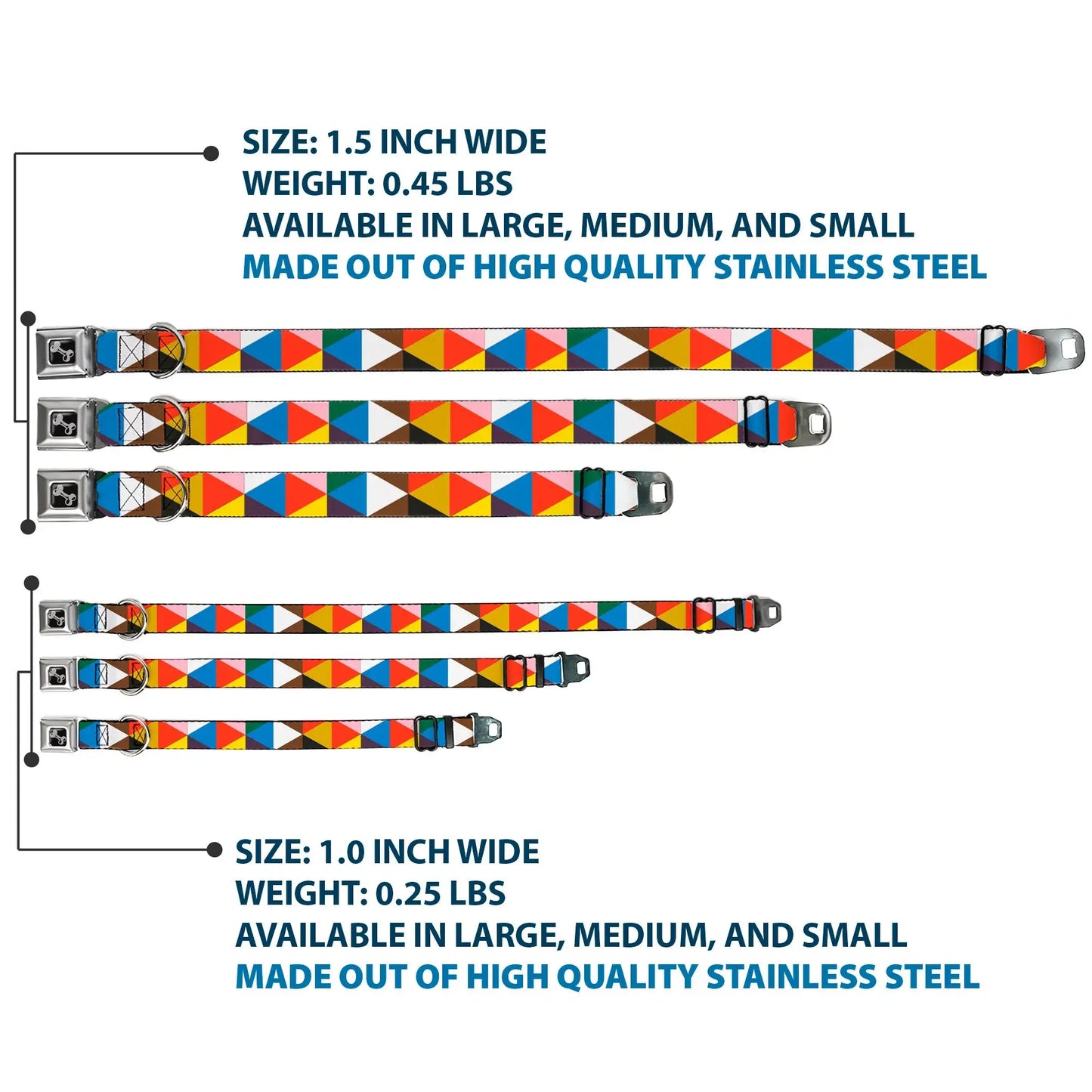 Dog Bone Seatbelt Buckle Collar - Geometric Triangle Blocks Multi Color - Buckle-Down - Flyclothing LLC