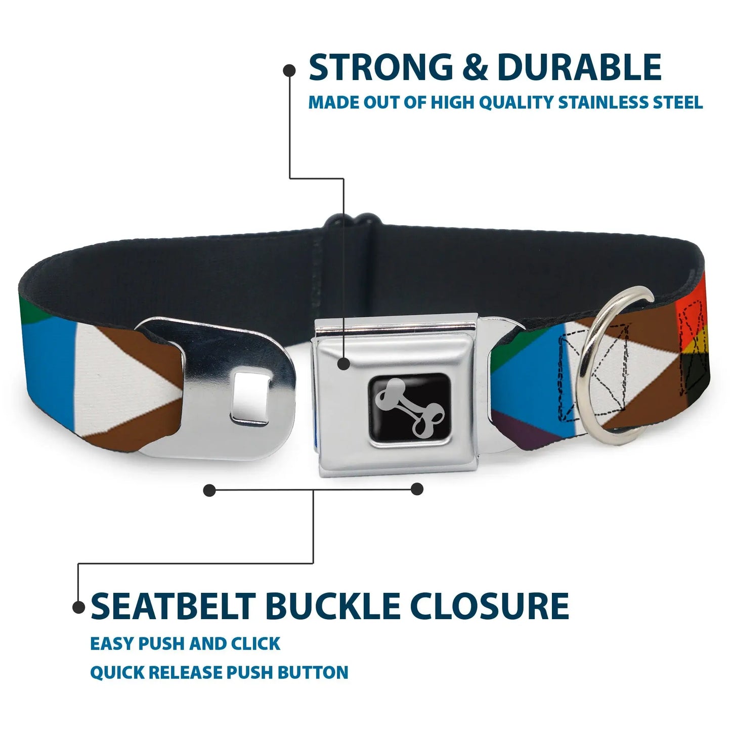 Dog Bone Seatbelt Buckle Collar - Geometric Triangle Blocks Multi Color - Buckle-Down - Flyclothing LLC