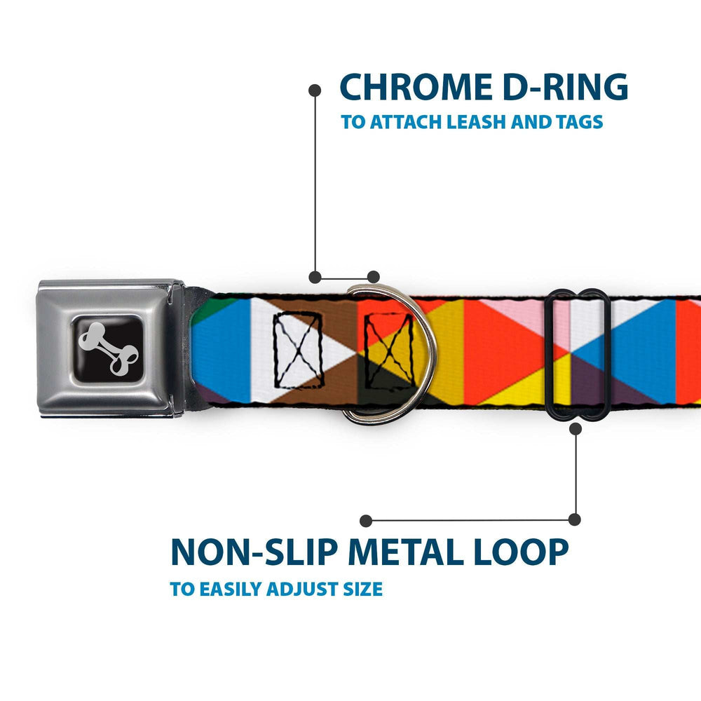 Dog Bone Seatbelt Buckle Collar - Geometric Triangle Blocks Multi Color - Buckle-Down - Flyclothing LLC