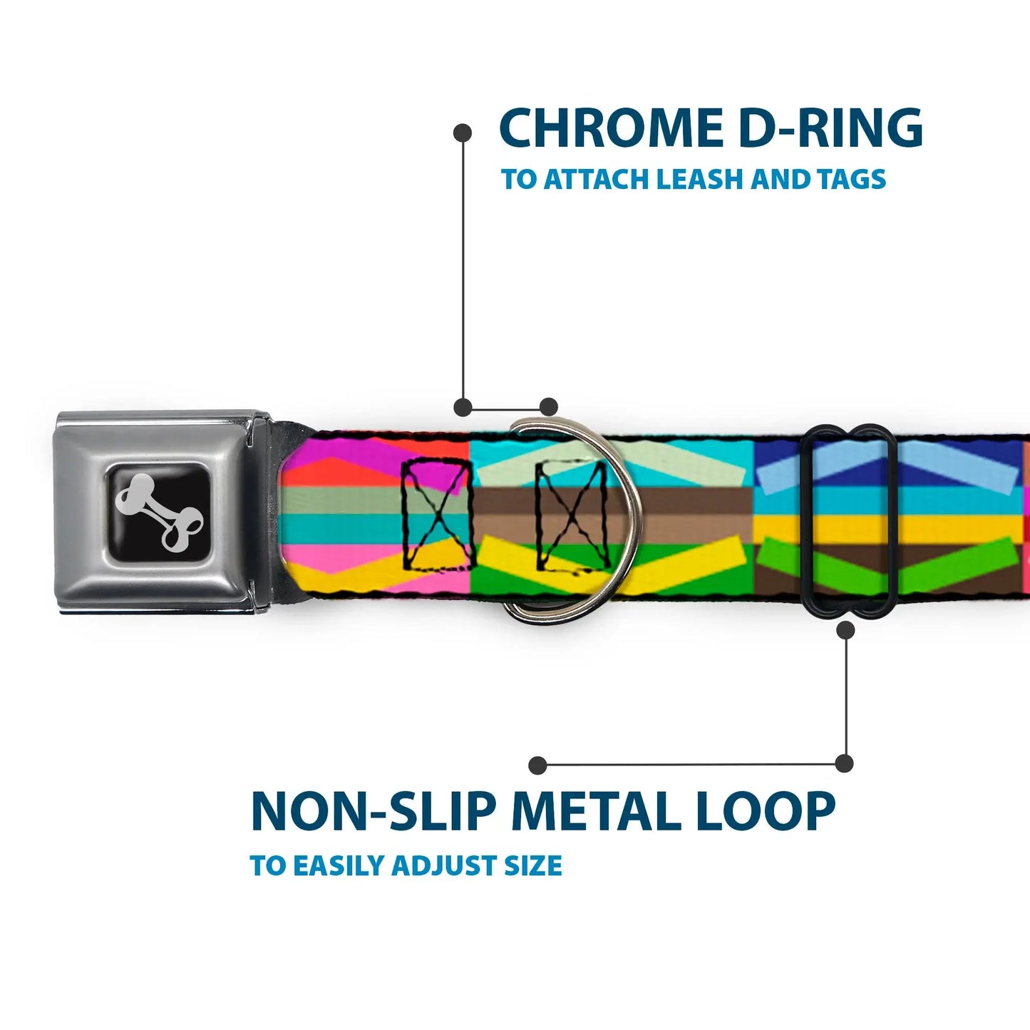 Dog Bone Seatbelt Buckle Collar - Geometric10 Multi Color - Buckle-Down - Flyclothing LLC