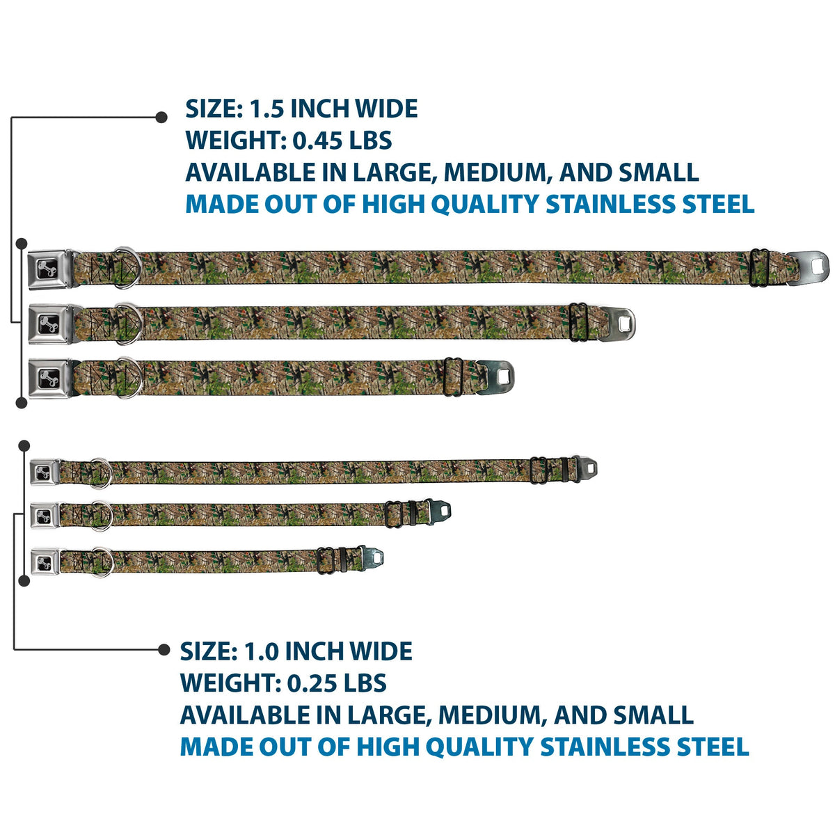 Dog Bone Seatbelt Buckle Collar - Hunting Camo