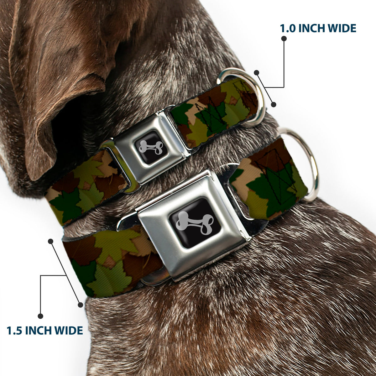 Dog Bone Seatbelt Buckle Collar - Leaf Camo Browns/Greens/Black