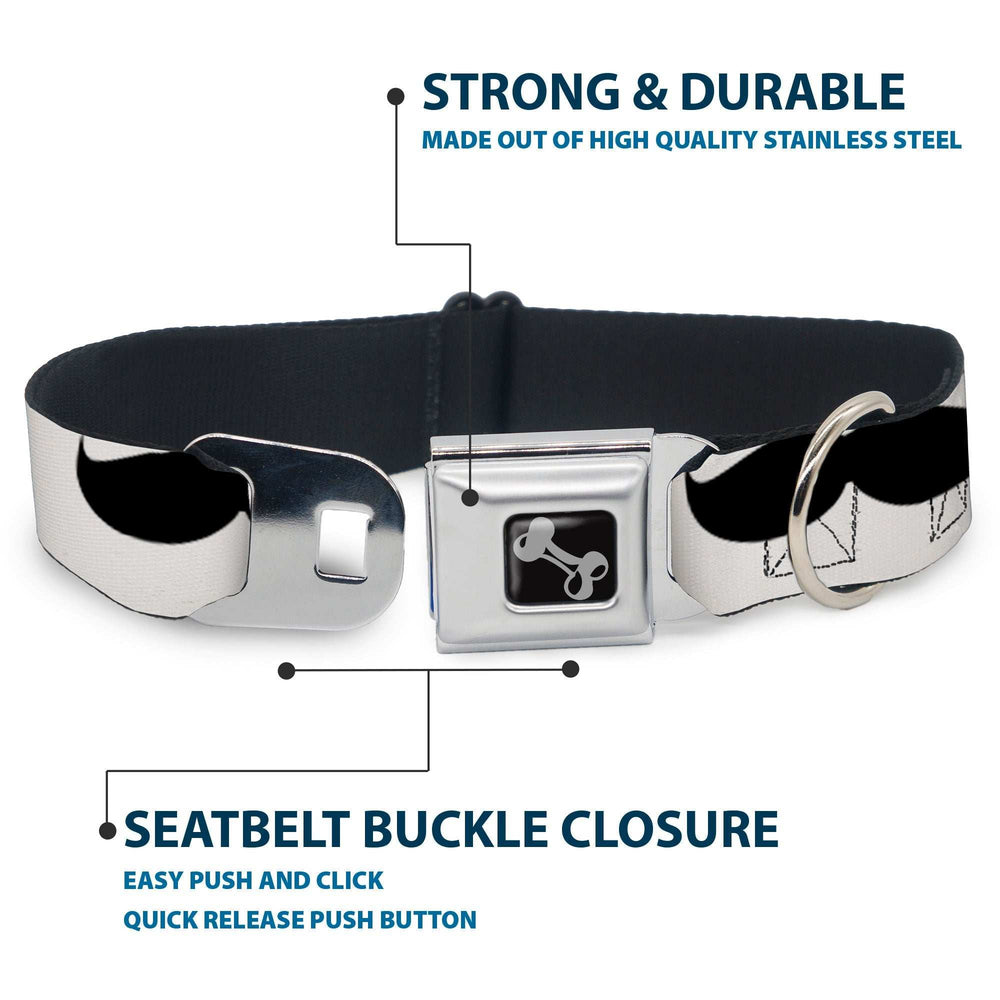 Dog Bone Seatbelt Buckle Collar - Mustaches White/Black - Buckle-Down - Flyclothing LLC